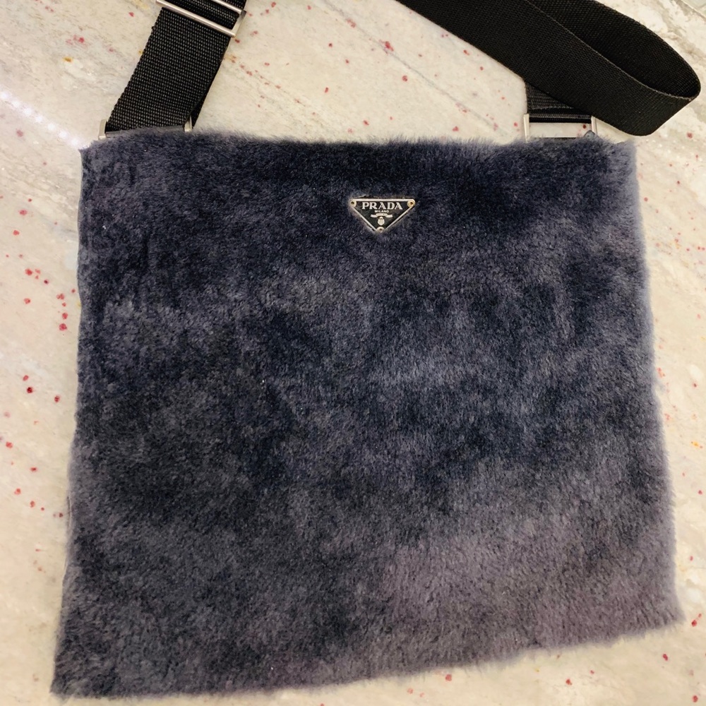 Prada shearling lamb crossbody handbag gray black